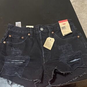 Levi's Dark Black Frayed Hem Denim Shorts